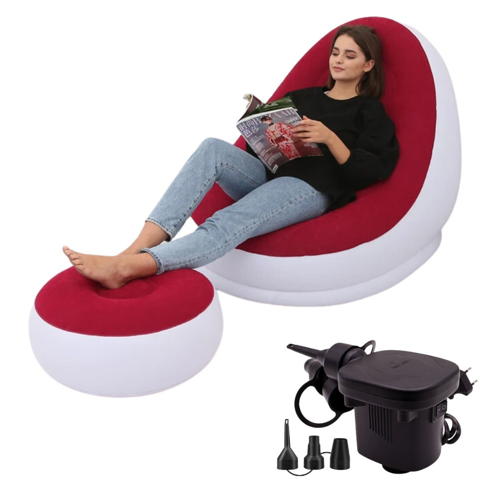 🛋️ Sillón Inflable con Posapiés – Relájate Donde Quieras 🌟